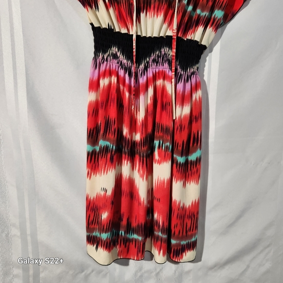 ACE FASHION MULTICOLOR MIDI DRESS WITH ELASTIC WAISTBAND SIZE LARGE - Picture 3 of 9